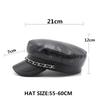 Women'S Pure Pu Leather Metal Chain Button Navy Hat Seasonal Windproof Warm Women'S Cap