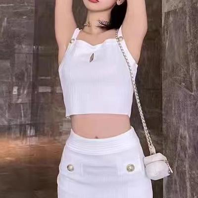 New Spring and Summer Design Sense of Chest Hollow Slim and Versatile Vest Knitted Suspender Short Top for Women