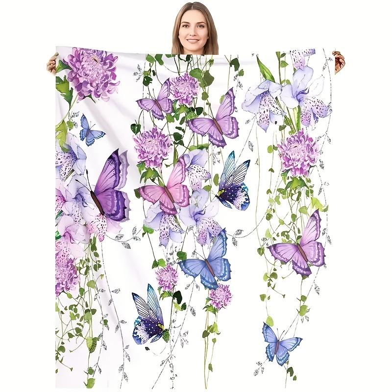 

[Cozy | Soft] Soft & Cozy Flower and Butterfly Print Blanket | Versatile for All Seasons, Perfect for Couch, Bed, Car, Office, C 100x130cm