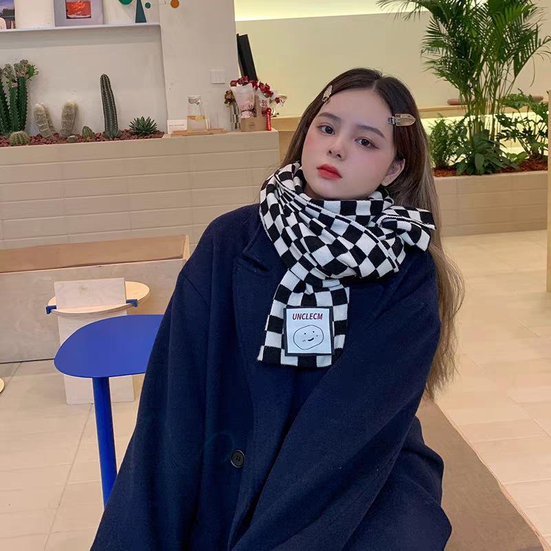 Japanese Retro Scarf for Women in Winter Korean Style Herringbone Knitted Versatile Couple Students Warm Scarf Men British Style