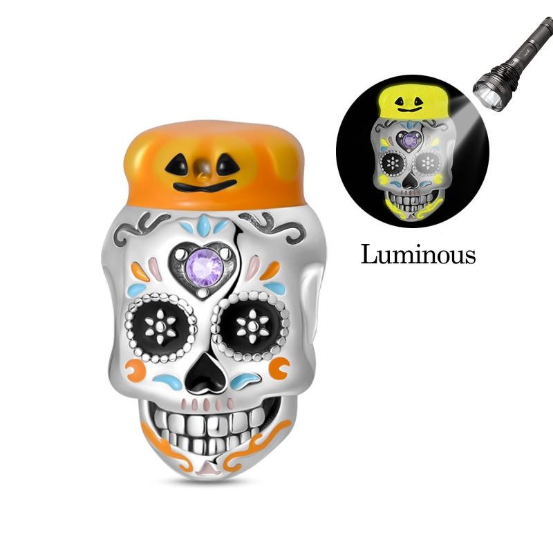 Halloween Charms Bead Copper Black Magic Hat Spider Luminous Skull Dangle Fit Bracelet Necklace Diy Jewelry