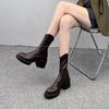 Fashion High Heel Women Ankle Boots Fashion High Quality Platform Shoes for Women British Style Brown Boot Comfor Women Waterproof Boots