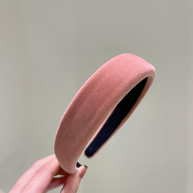 Korean Retro Elegant Velvet Sponge Headband Winter High Cranial Top Wide Edge with Red Press Hair Clamp