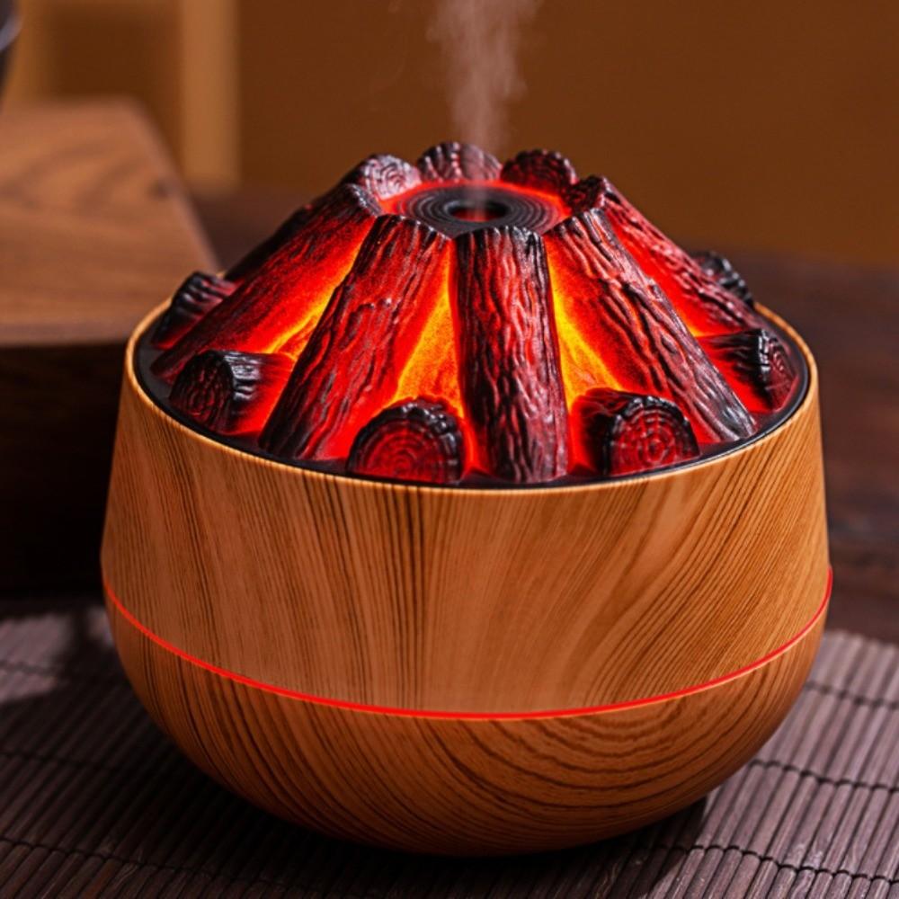 Creative Flame Wood Grain Humidifier 300ml Capacity Indoor Aromatherapy Machine Desktop