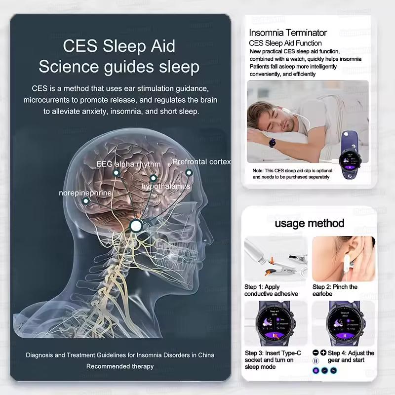 2025 New CES Science Sleep Aid Smart Watch Men Laser Treatment Three High ECG+PPG Body Temperature BT Call Health Smartwatches