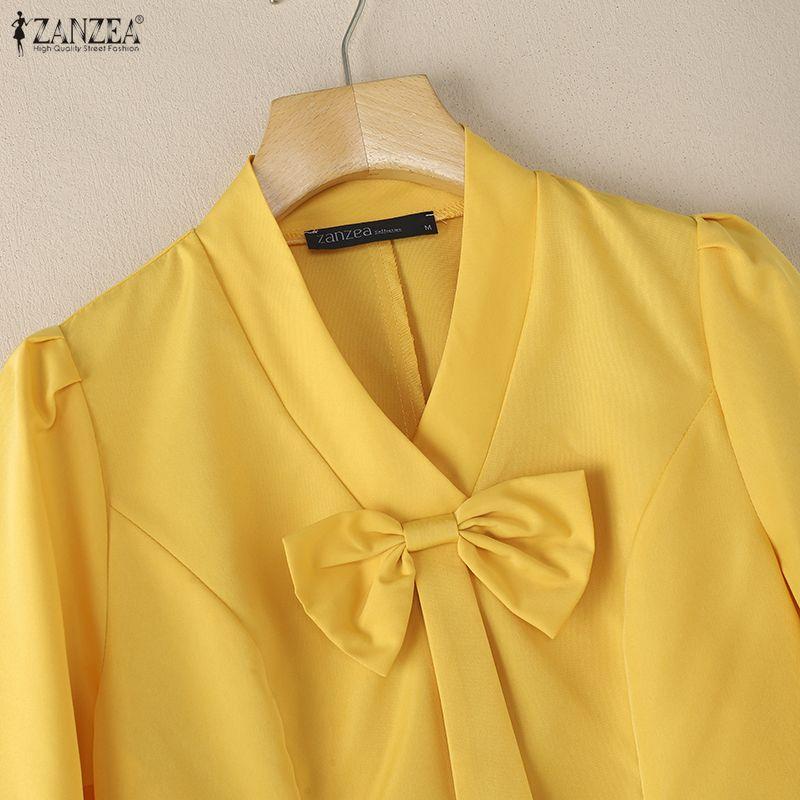 ZANZEA Damen Freizeit V-Ausschnitt Einfarbig Halbarmausbluse