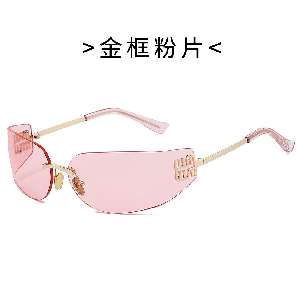 

2026 New High End Sunglasses Women Frameless Curved Integrated Sun Glasses for Eye Protection and Sunscreen Travelling Hiking no case