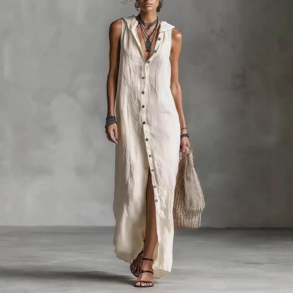 Neues europäisches ärmelloses langes Kleid für Damen - Kollektion 2026