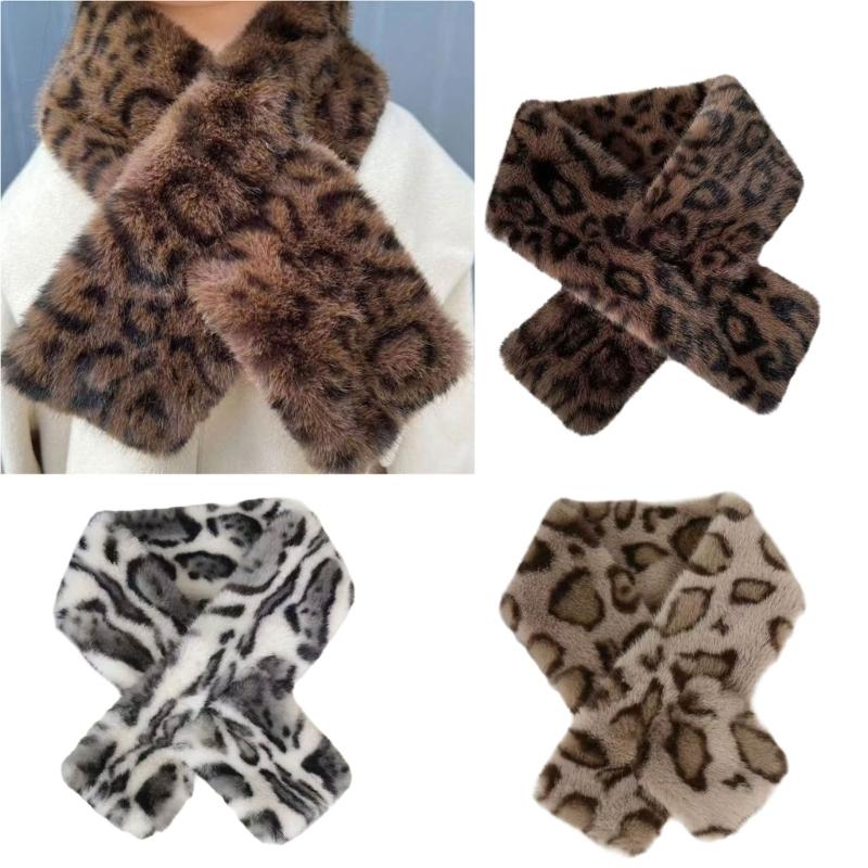 Comfortable and Stylish Leopard Pattern Neck Warmer Soft Faux Furs Winter Scarf for Keeping Warm In Chilly Weather