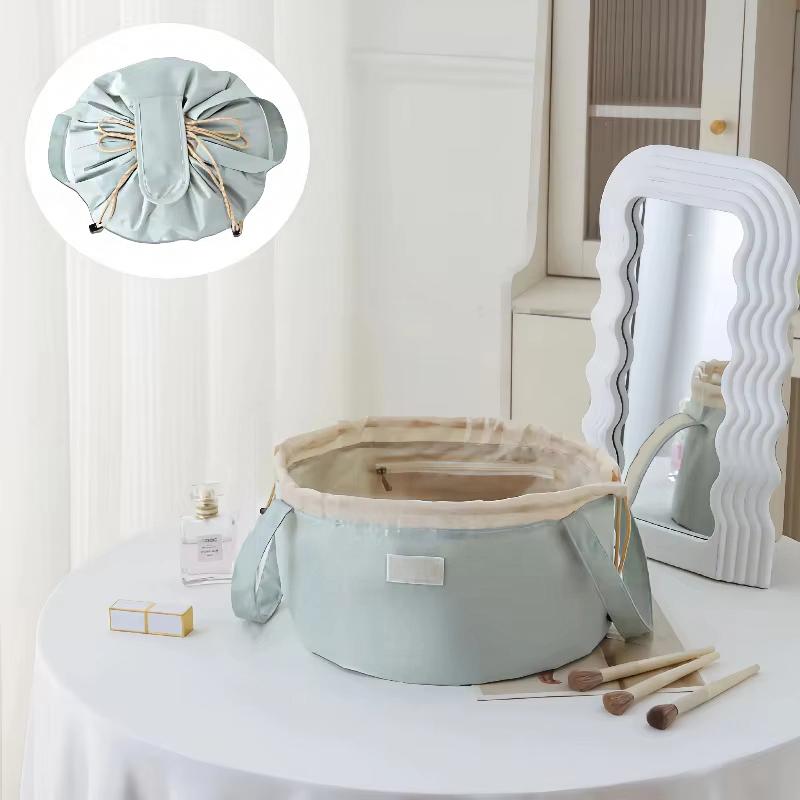 1PC Drawstring Waterproof Bucket Large Capacity Cosmetic Fashionable Makeup Fashionable Bag Portable Organizer High-End 30x17cm
