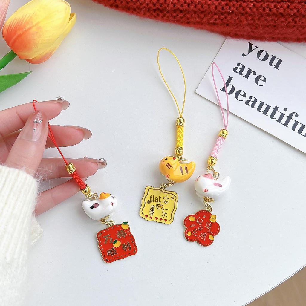 Peace & Joy Wealth Attraction Lucky Cat Bell Keychain - Japanese Style Ceramic Charm