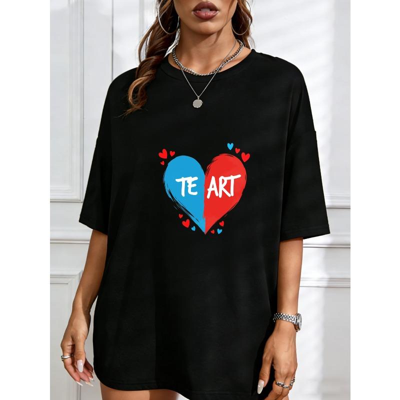 White T Shirt With Heart Design And Te Art Text For Casual Wear S