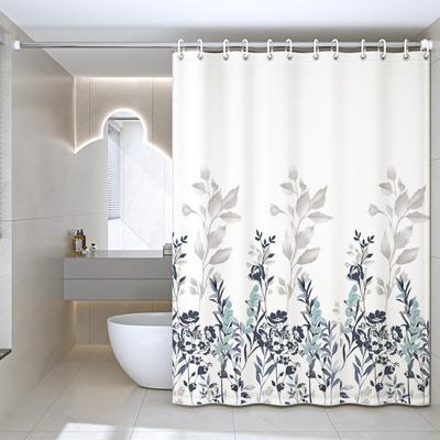 Leaf Flower Printing Polyester Shower Curtain Thickened Waterproof Mildew Resistant Bathroom Bath Partition Universal Curtain