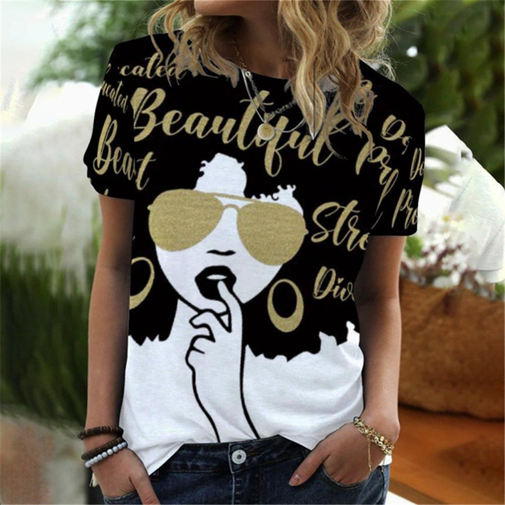 New African Girl Sexy 3D Print Women's T-Shirts Summer O-Neck Short Sleeve T Shirt Y2k Harajuku Tees Casual Tops Female Clothing