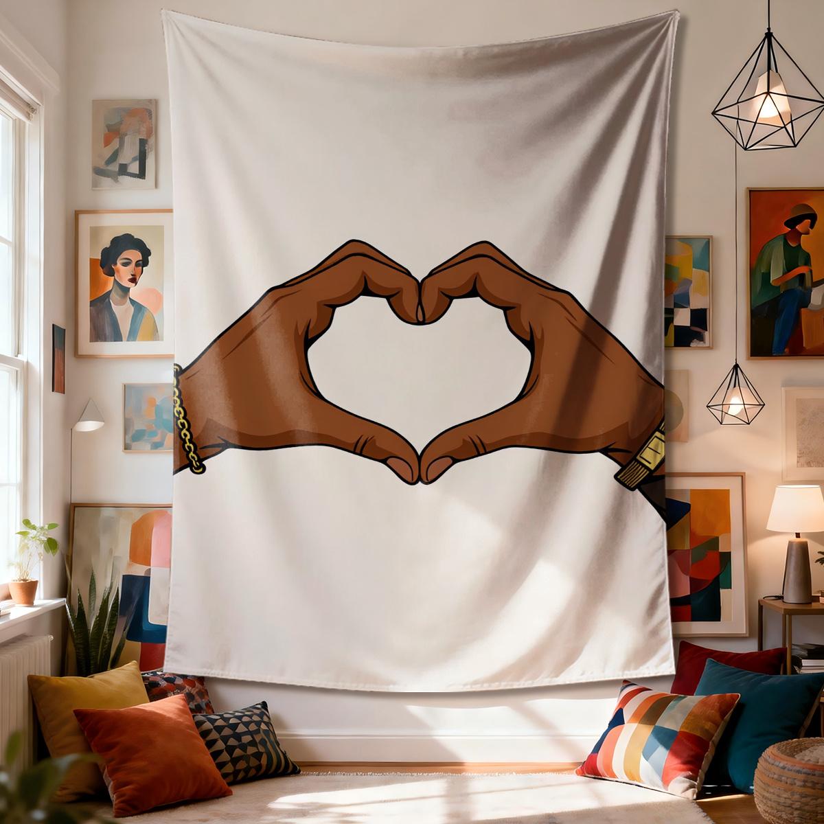 

Hands forming a heart with Digital printing polyester wall tapestry suitable for use in living rooms bedrooms offices bars party 74x94cm(29x37in)