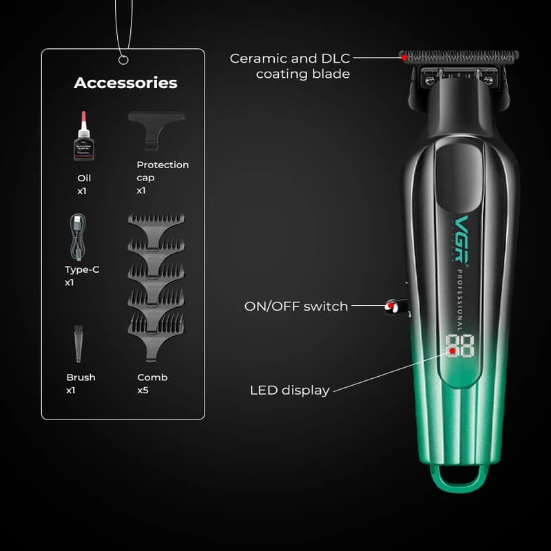 High-quality Gradient Design Hair Clipper for Men with Engraved LED Digital Display  Hair Salon Shaving Clipper  High-power Electric Hair Clipper