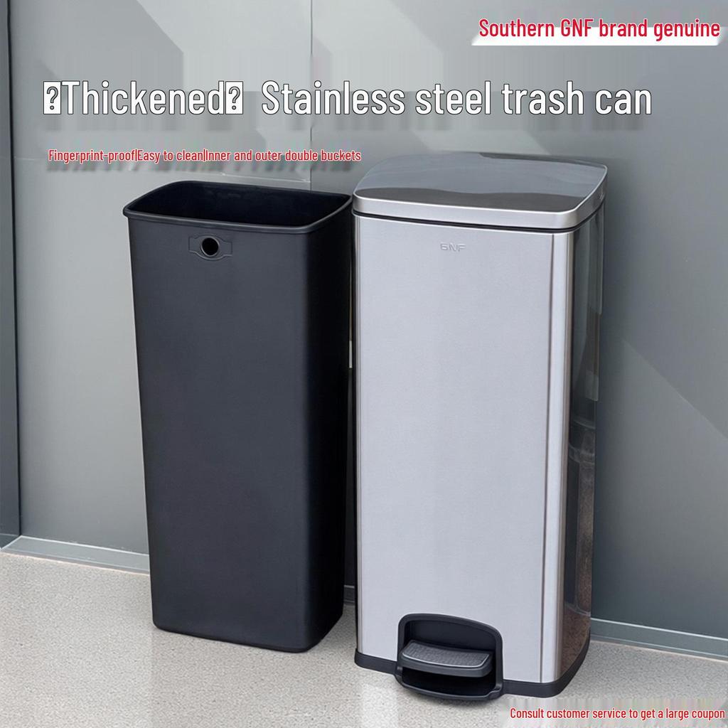 50L Stainless Steel Commercial Trash Can with Large Foot Pedal for Hotels and Shopping Malls
