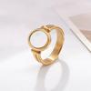 French Retro White Fritillary Oval Ring Titanium Steel Electroplated 18 Gold Hepburn Style Index Finger Ring Women's Niche Light Luxury Jewelry