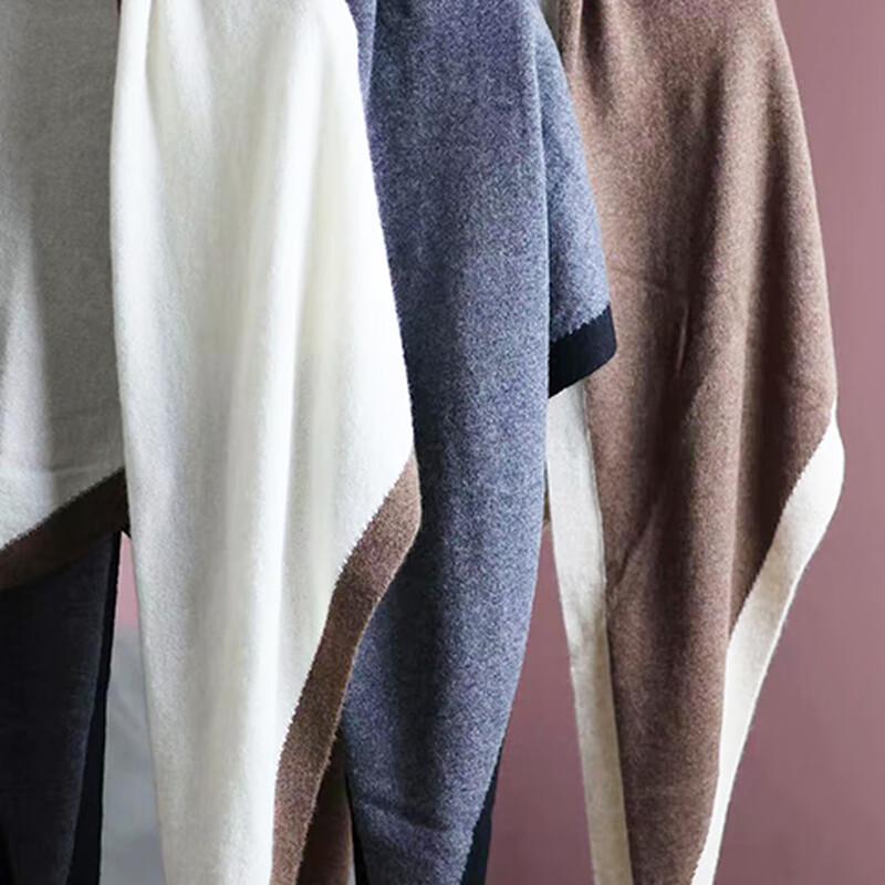 Women's 100% Cashmere Large Triangle Shawl with Pompom Trim