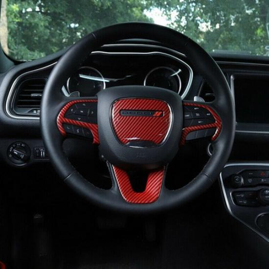 4x Steering Wheel Frame Trim Cover For Dodge Challenger Charger 2015+ Red Carbon