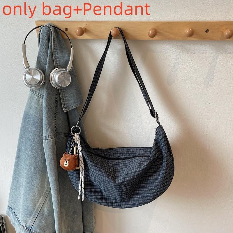 Nylon Plaid Shoulder Bag With Zipper Closure For Casual Daily Use