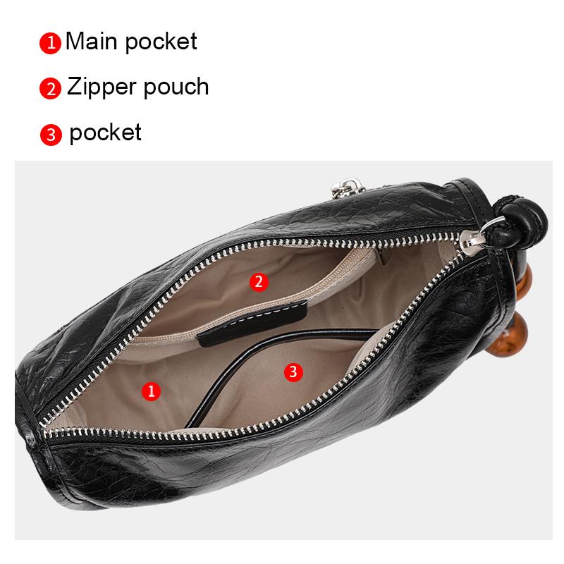 Aidrani New Women's Underarm Bag, Made of Cowhide Material with Pleated Design, Can Be Worn On One Shoulder or Crossbody