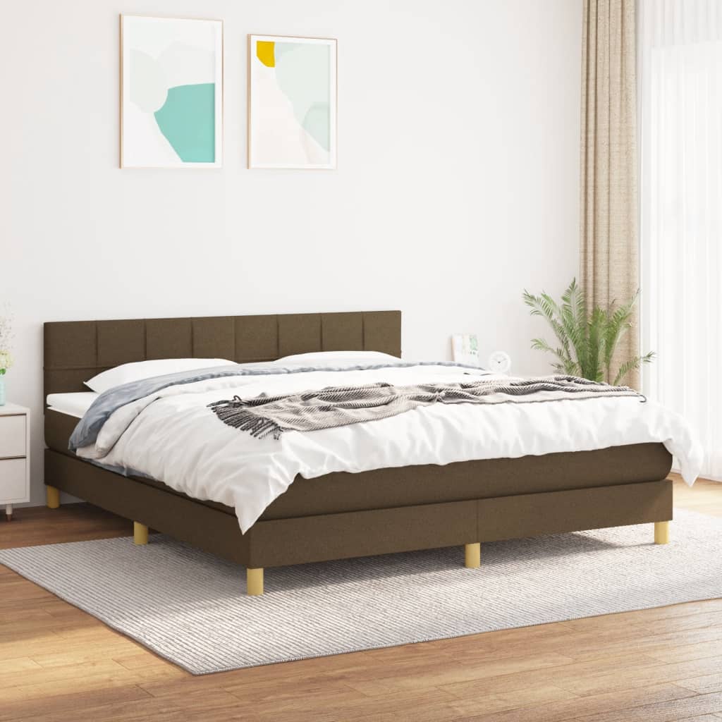 Box Spring Bed with Mattress Dark Brown 160x200 cm Fabric