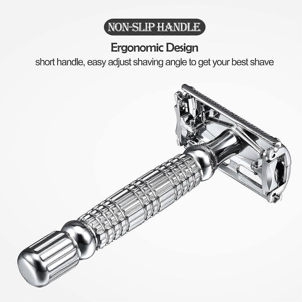 Butterfly Shaped Double Sided Safety Razor Stainless Steel Reusable Manual Wet Shaver for Men and Women with Mirror Travel Case