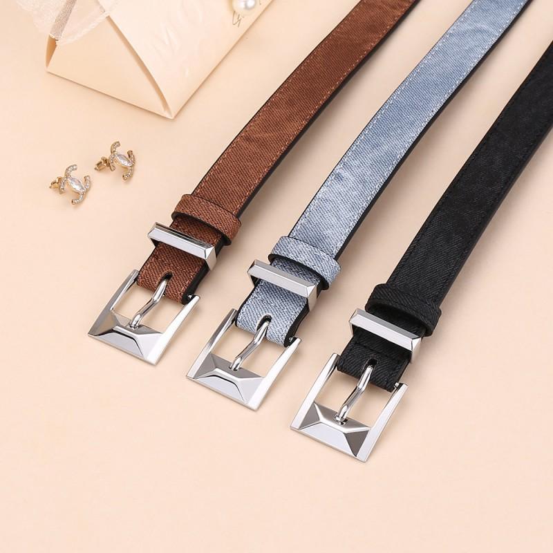 Womens Genuine Leather Belt With Alloy Pin Buckle Slim 2.4cm Waistband Jeans Office Or Casual Outfit