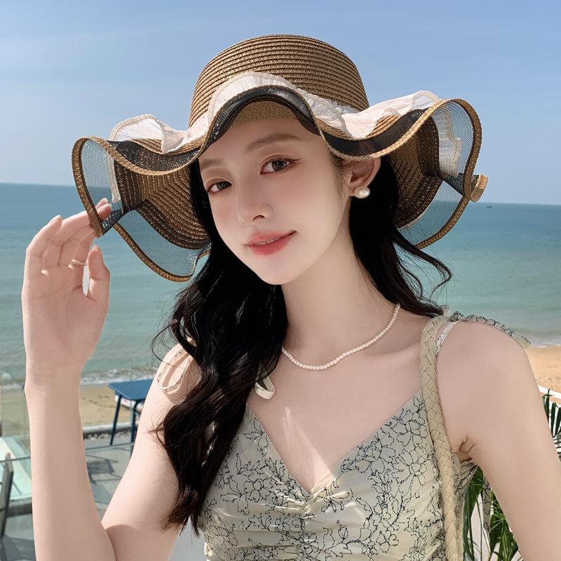 Hat Women's Big Brim Beach Straw Hat Small Fresh Summer Vacation Sweet Mori Versatile Sunscreen Sun Hat