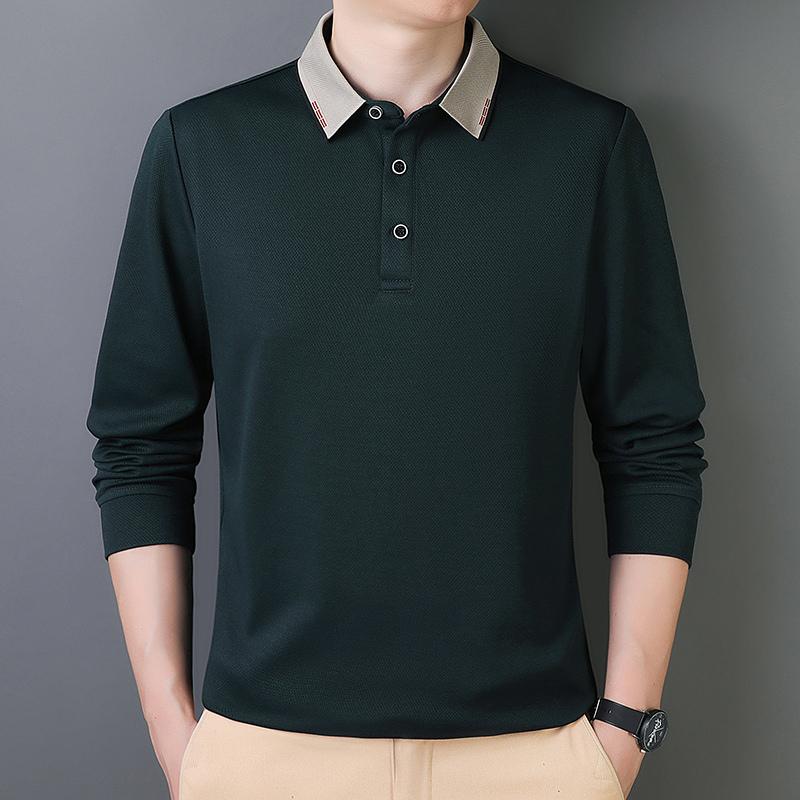 Business and Casual Men's Long-sleeved POLO Fir Plus Velvet Large-size Lapel T-shirt Men's Autumn and Winter Versatile Base Top