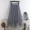 Women Fairy Star Sequins Mesh Tutu Skirt Shiny Elastic Waist Long Tulle A-line Skirt