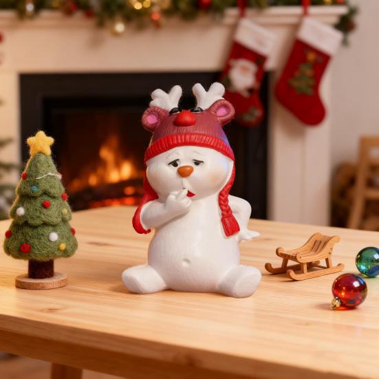 Christmas Snowman Figurine Mini 3" Resin Sitting Snowman Tabletop Decoration for Home Desk Shelf Fireplace Mantle Winter Holiday Party Supplies