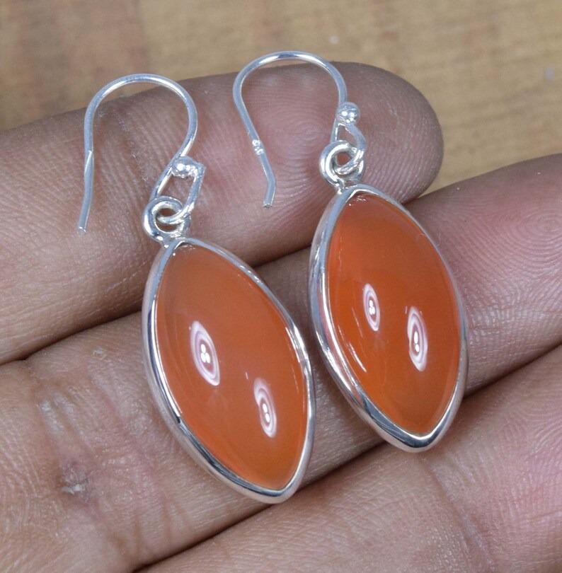 Solid 925 Sterling Silver Carnelian Gemstone Marquise Gemstone Handmade Dangle Earrings Gift For Her
