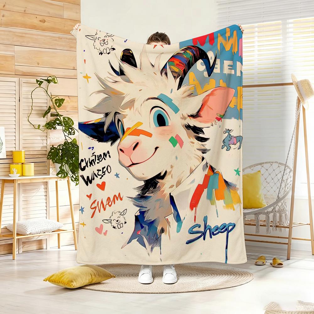 Painting Cartoon sheep Throw Lightweight g Flannel Blanket Soft Skinfriendly for Summer Cooling