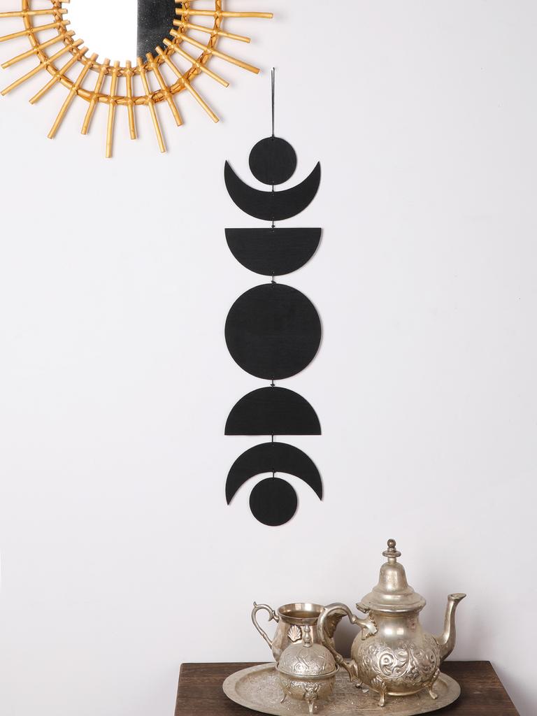 Mondphasen Wandbehang Holz Wanddeko Boho Heimdekoration Wohnzimmer Anhänger Holzkunst Hängende Ornamente für Ramadan Geschenk
