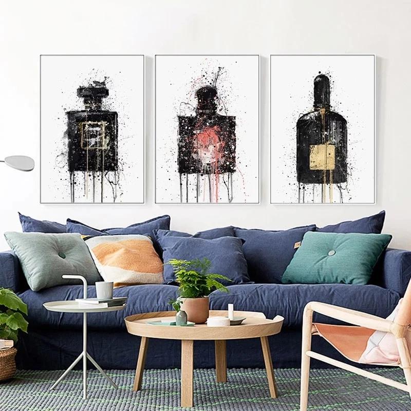 Abstract Graffiti Perfume Bottle Watercolor Style Canvas Painting Wall Art Picture Posters and Prints for Living Room Home Decor No Frame