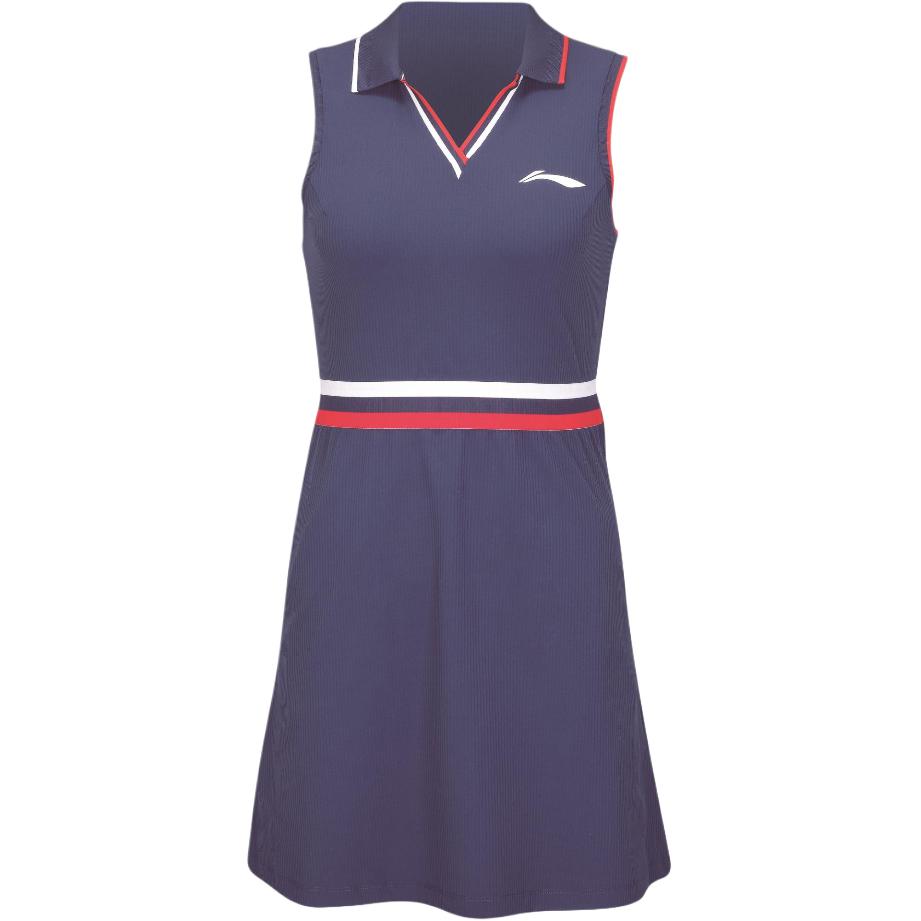 Li Ning Tennis Series Cool And UV Resistant Fabric Jacquard Polo Collar Skirt With Shorts Women skirts Deep-Navy-Blue ASKV280-2