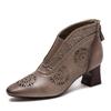 GKTINOO  2024 Summer New Sandals Genuine Leather Breathable Hollow-out Boots Retro Pointed High Heel Commuter Women's Shoes