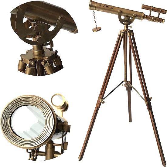 Floor Standing Brass Telescope Navy Adjustable Vintage Home Decor