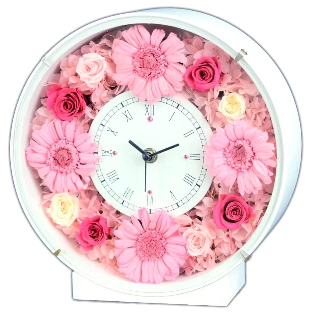 Preserved Gerbera Flower Circle Table 24cm Wide X 8cm Long X 24cm Gerbera Lulu's Clock, Clock, Clock/Wall Clock, Size High, Pink, Lulu's-0031