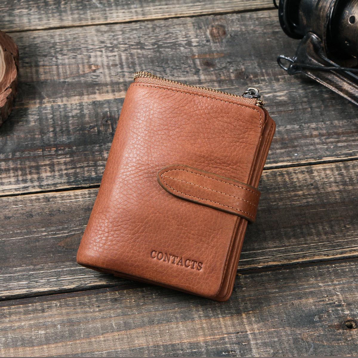 CONTACT S мужской компактный бумажник из натуральной кожи кофейный — фото 12