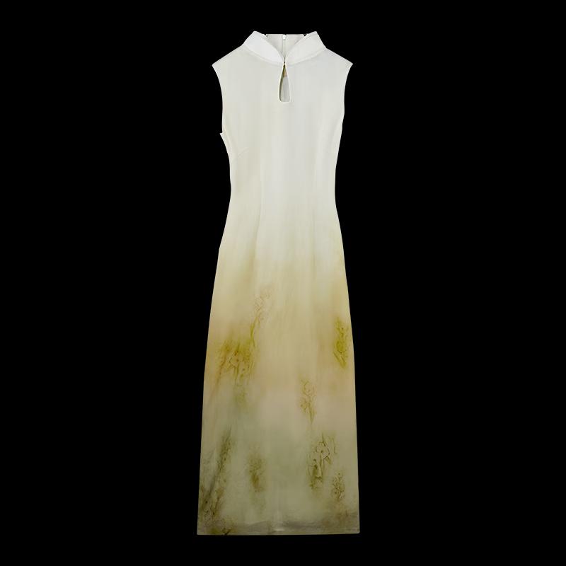 HECO "Emerald Ink Landscape" New Chinese Style Gradient Tie-dye Qipao Dress