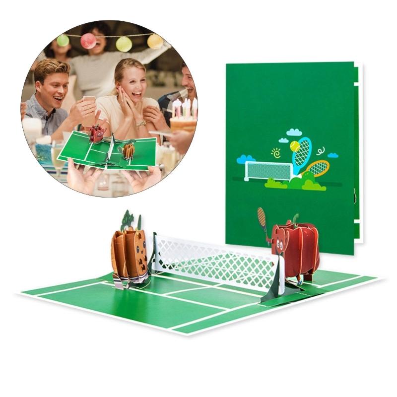 Tennis Theme 3D Greeting Card Happy Birthday Card with Envelope Creative Fathers Day Gift for Dad Grandad Husband