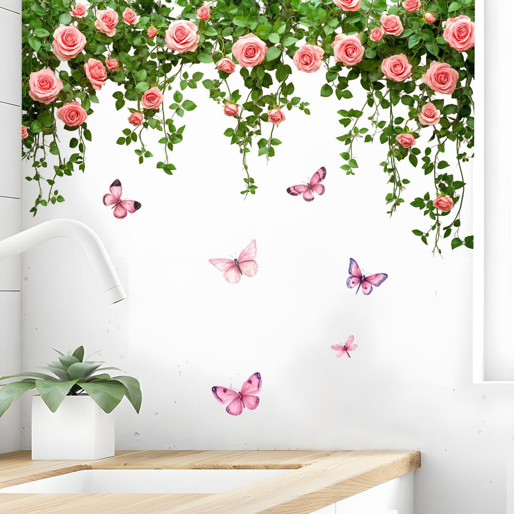 Pastoral Style Flower Butterfly Wall Stickers, Wall Decoration Stickers, Home Beautification Self-adhesive Wall Stickers