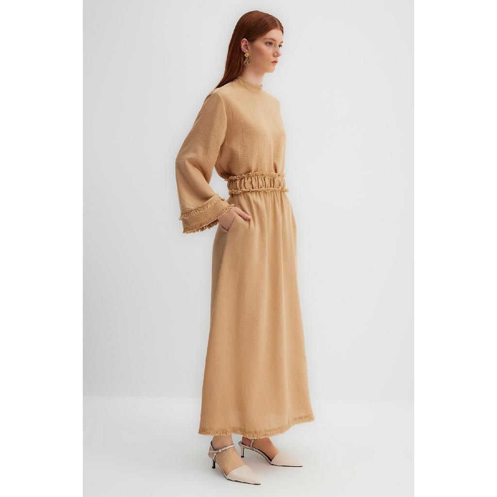 X Kevser Sarolu Beige Taillenquasten-detaillierter gewebter Rock Tclss23ee00000