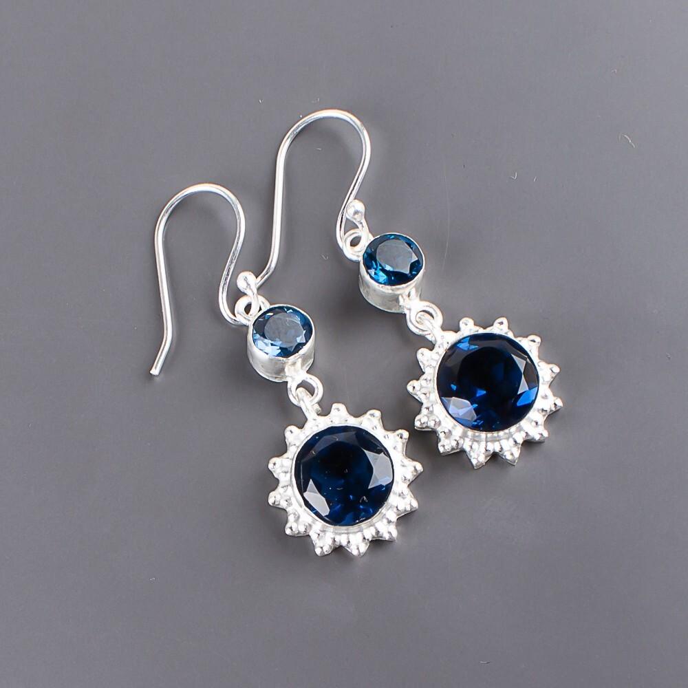 London Blue Topaz Gemstone 925 Sterling Silver Jewelry Handmade Earrings 1.80" EE-13-8