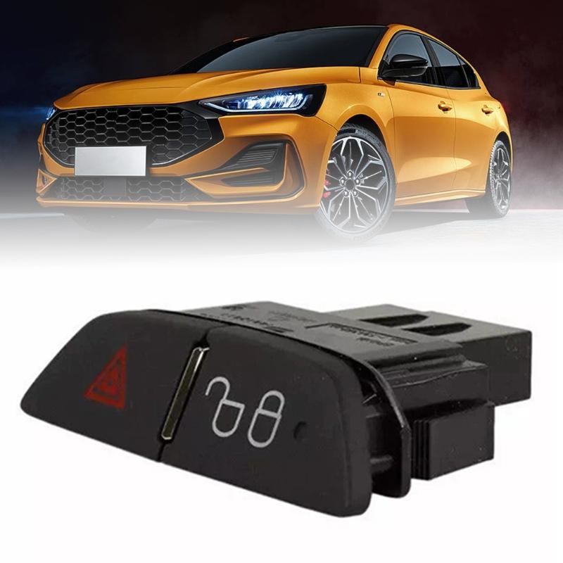 Black Hazard Warning Button Control Switches BM5T13A350AA, Dashboard Light Replacement Part with Red Hazard Icon and Plastic Housing Body Panel