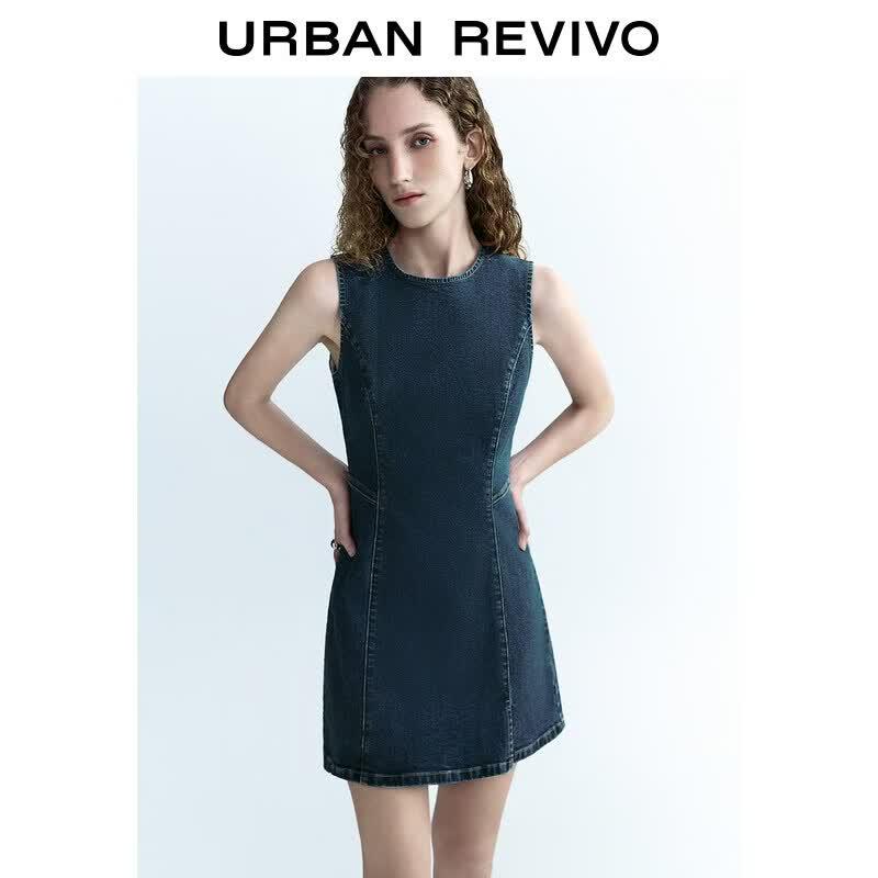 UR2026 Women s Retro Sleeveless Denim Dress S