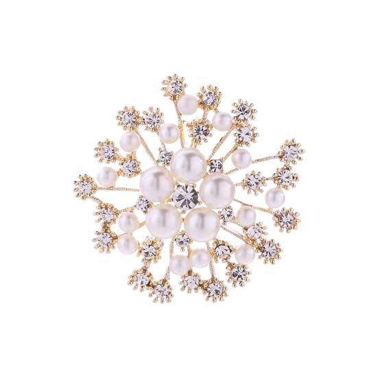 Women Brooch Snowflake Shape Rhinestone Faux Pearl Decor Anti-slip Wear-resistant Suit Coat Collar Hat Scarf Decoration
